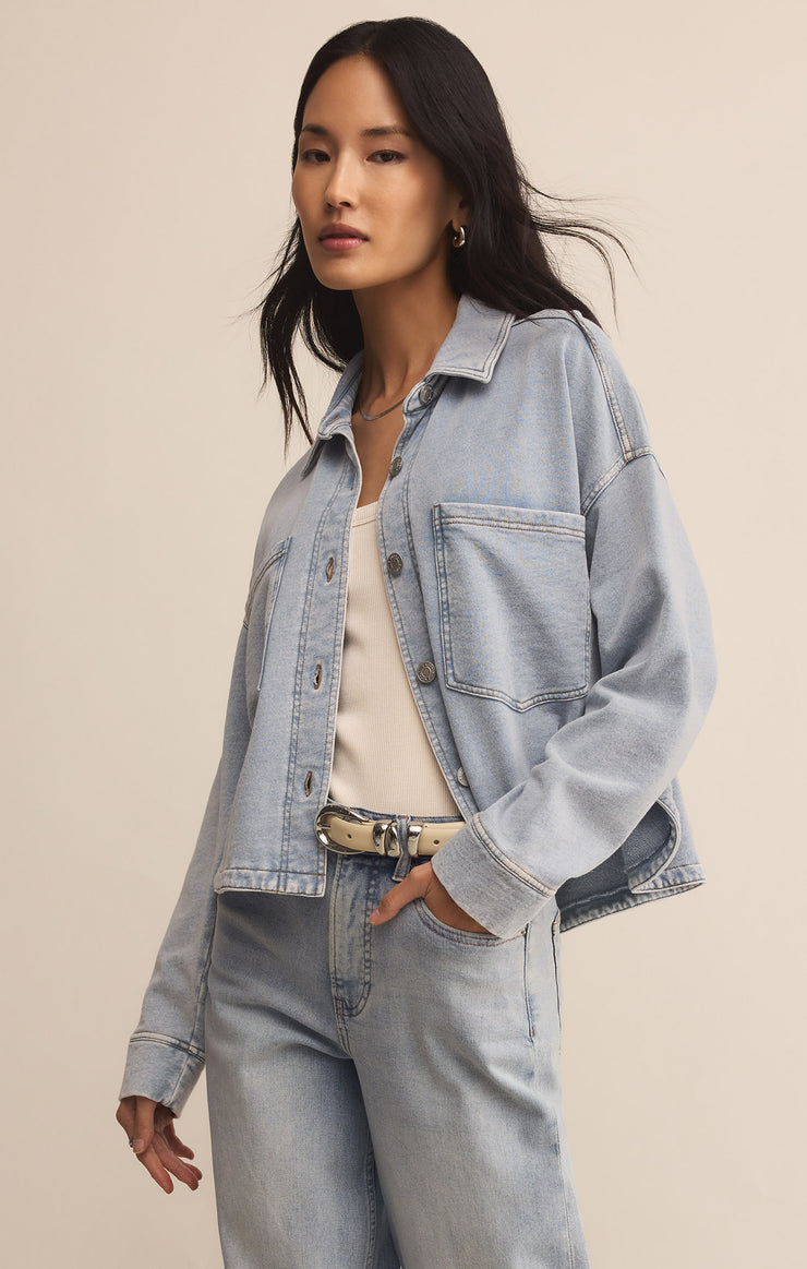 Jackets All Day Cropped Knit Denim Jacket Washed Indigo