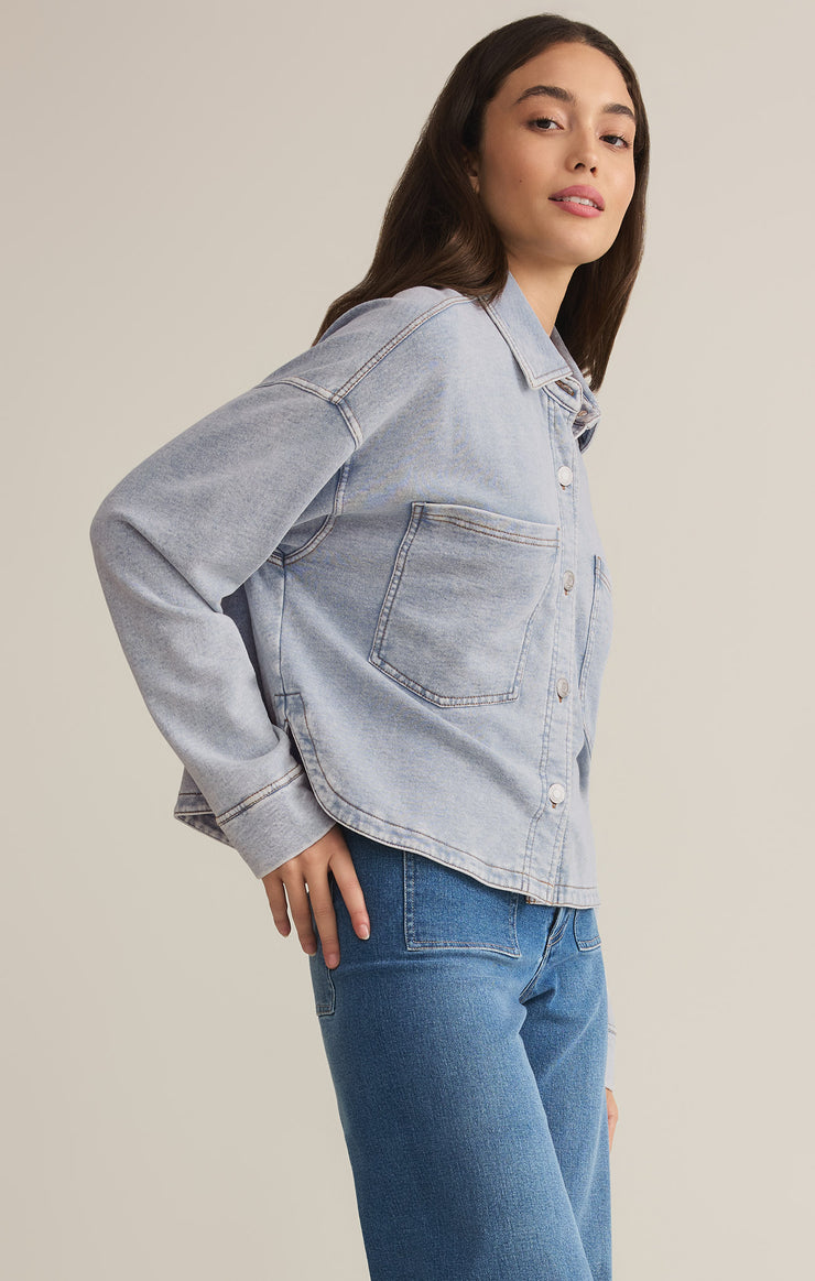 Jackets All Day Cropped Knit Denim Jacket Washed Indigo