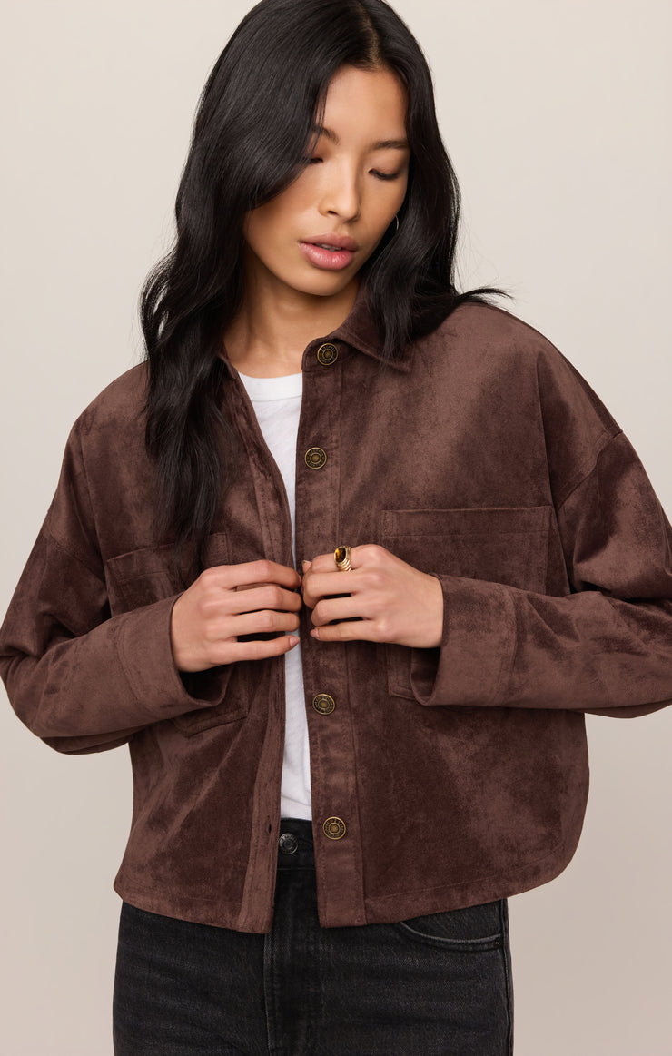 Jackets All Day Cropped Suede Jacket Dark Chocolate