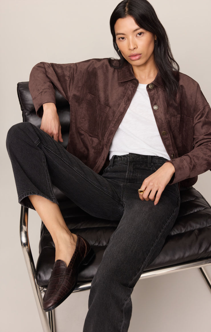Jackets All Day Cropped Suede Jacket Dark Chocolate