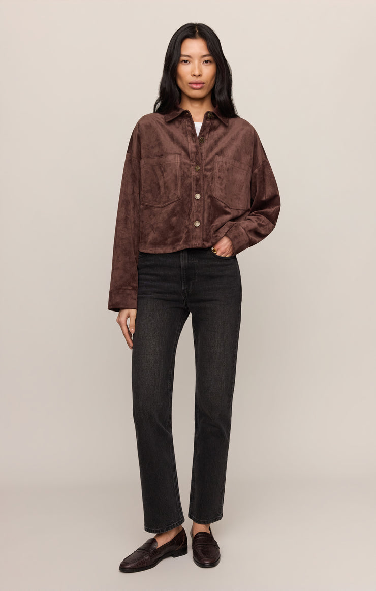 Jackets All Day Cropped Suede Jacket Dark Chocolate