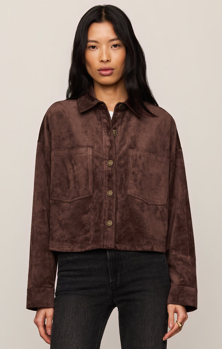 Jackets All Day Cropped Suede Jacket Dark Chocolate
