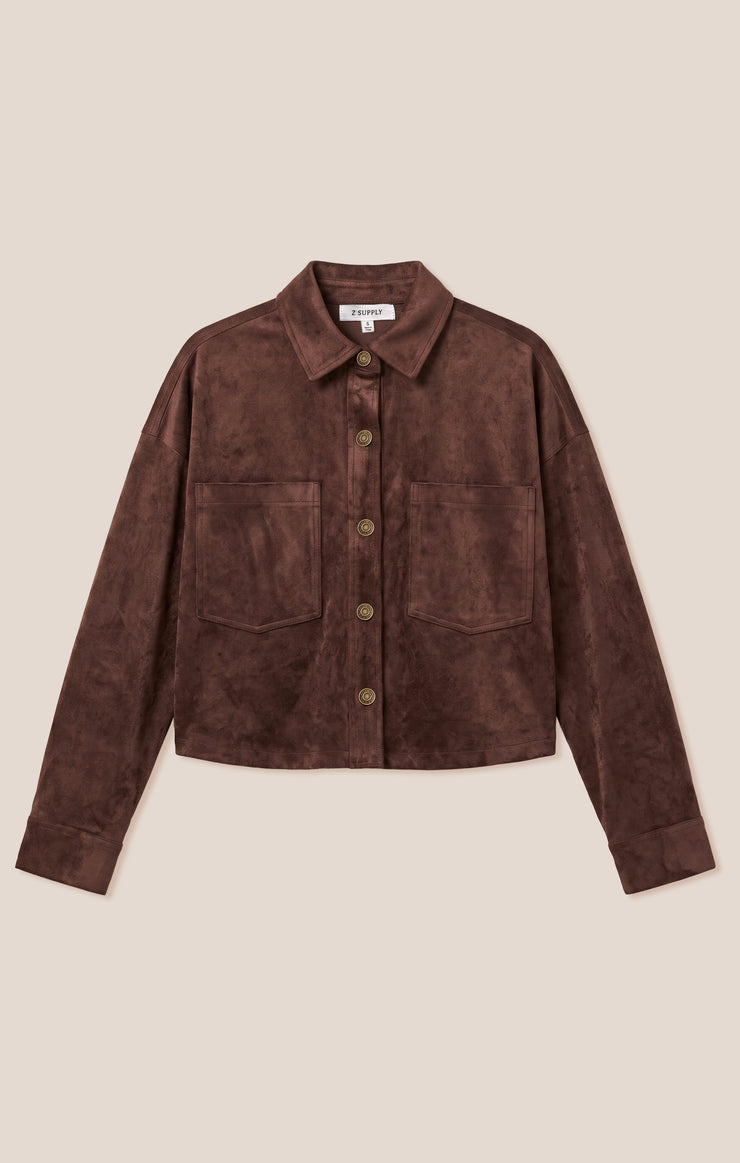 Jackets All Day Cropped Suede Jacket Dark Chocolate