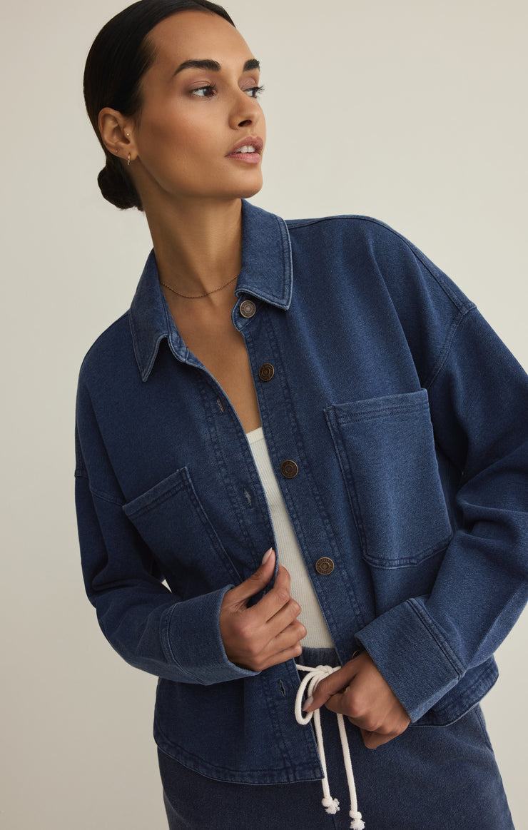 Jackets All Day Cropped Knit Denim Jacket All Day Cropped Knit Denim Jacket