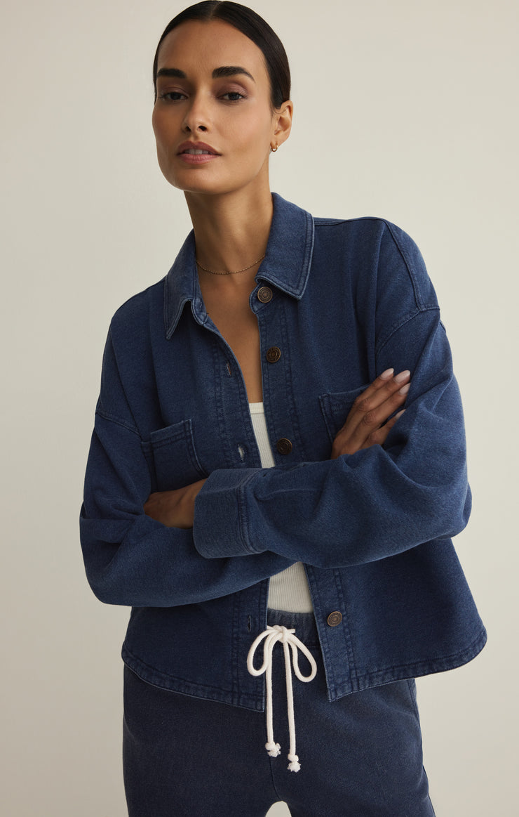 Jackets All Day Cropped Knit Denim Jacket Indigo