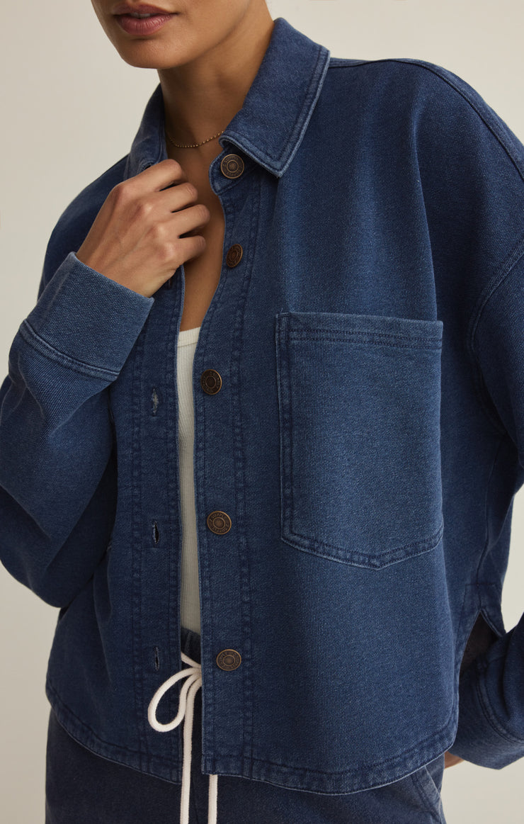Jackets All Day Cropped Knit Denim Jacket Indigo