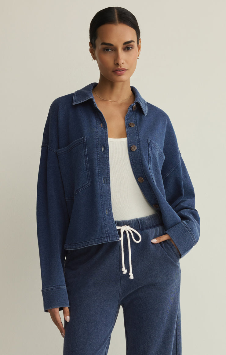 Jackets All Day Cropped Knit Denim Jacket Indigo