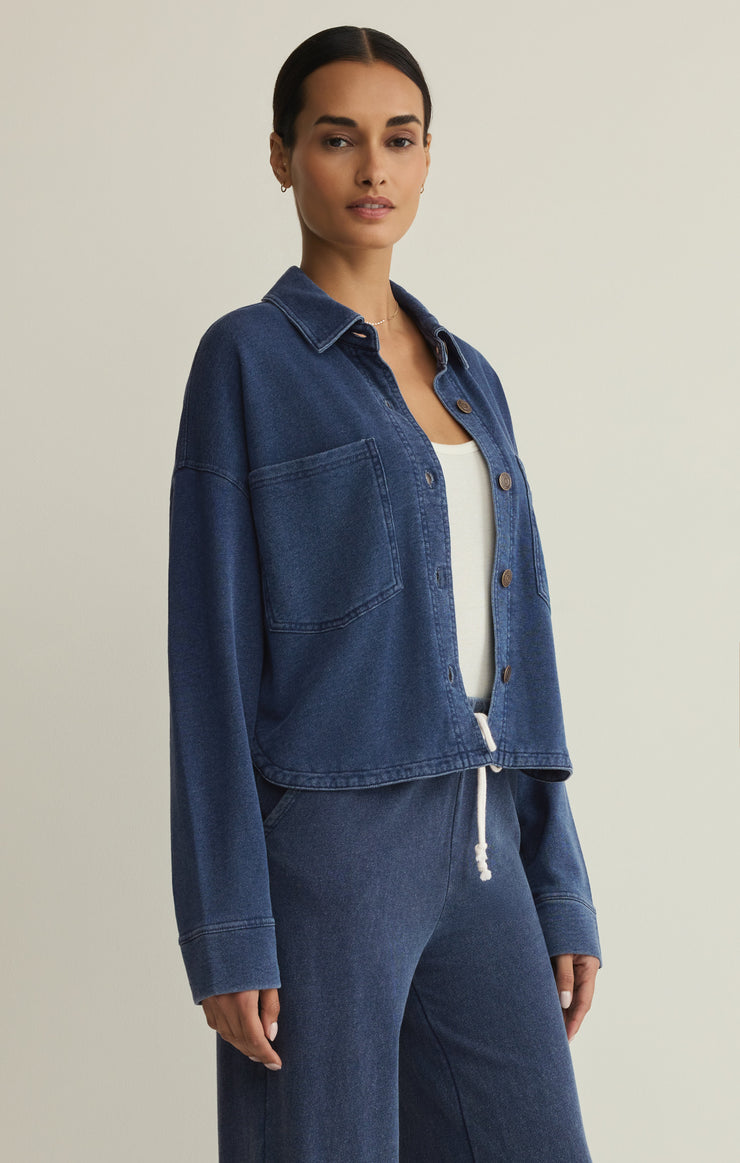 Jackets All Day Cropped Knit Denim Jacket Indigo