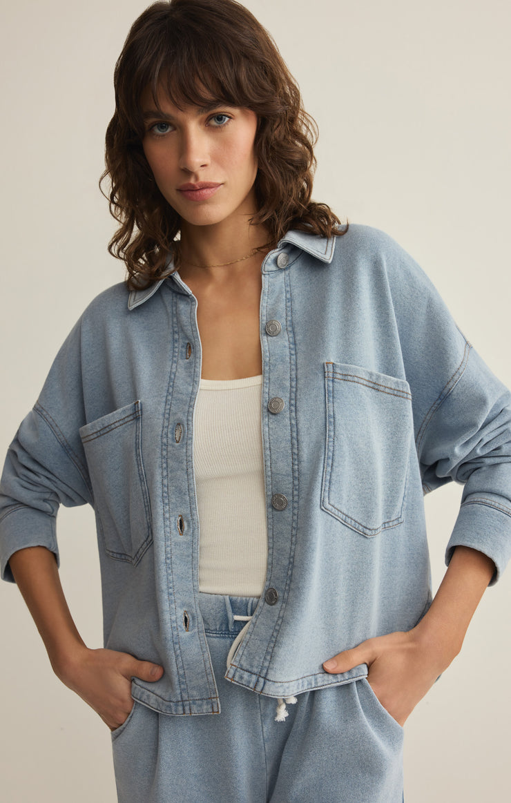 Jackets All Day Cropped Knit Denim Jacket All Day Cropped Knit Denim Jacket
