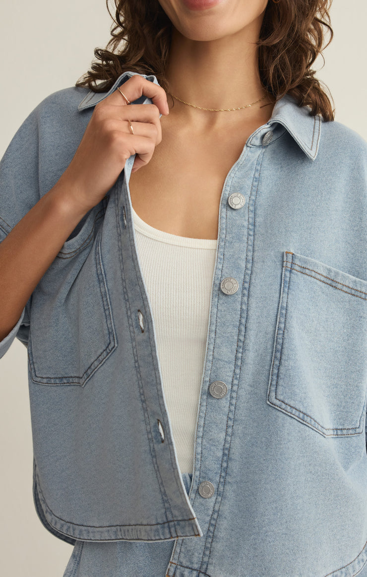 Jackets All Day Cropped Knit Denim Jacket All Day Cropped Knit Denim Jacket