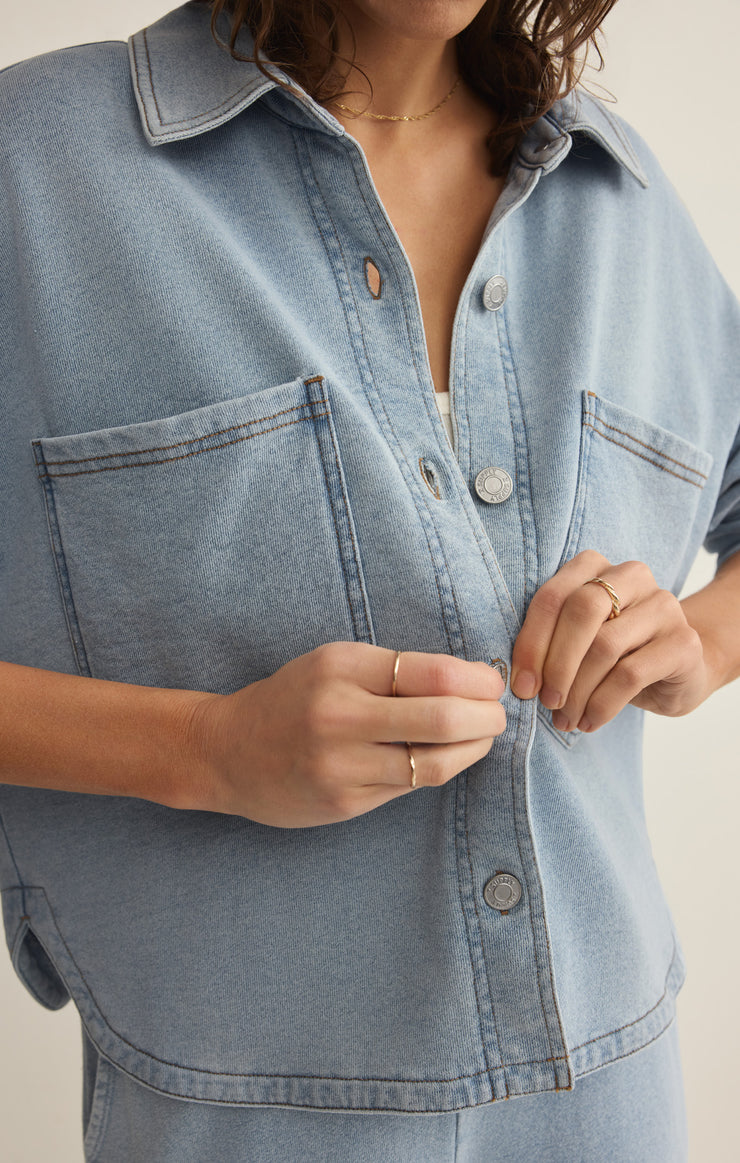 Jackets All Day Cropped Knit Denim Jacket Ocean Air Indigo