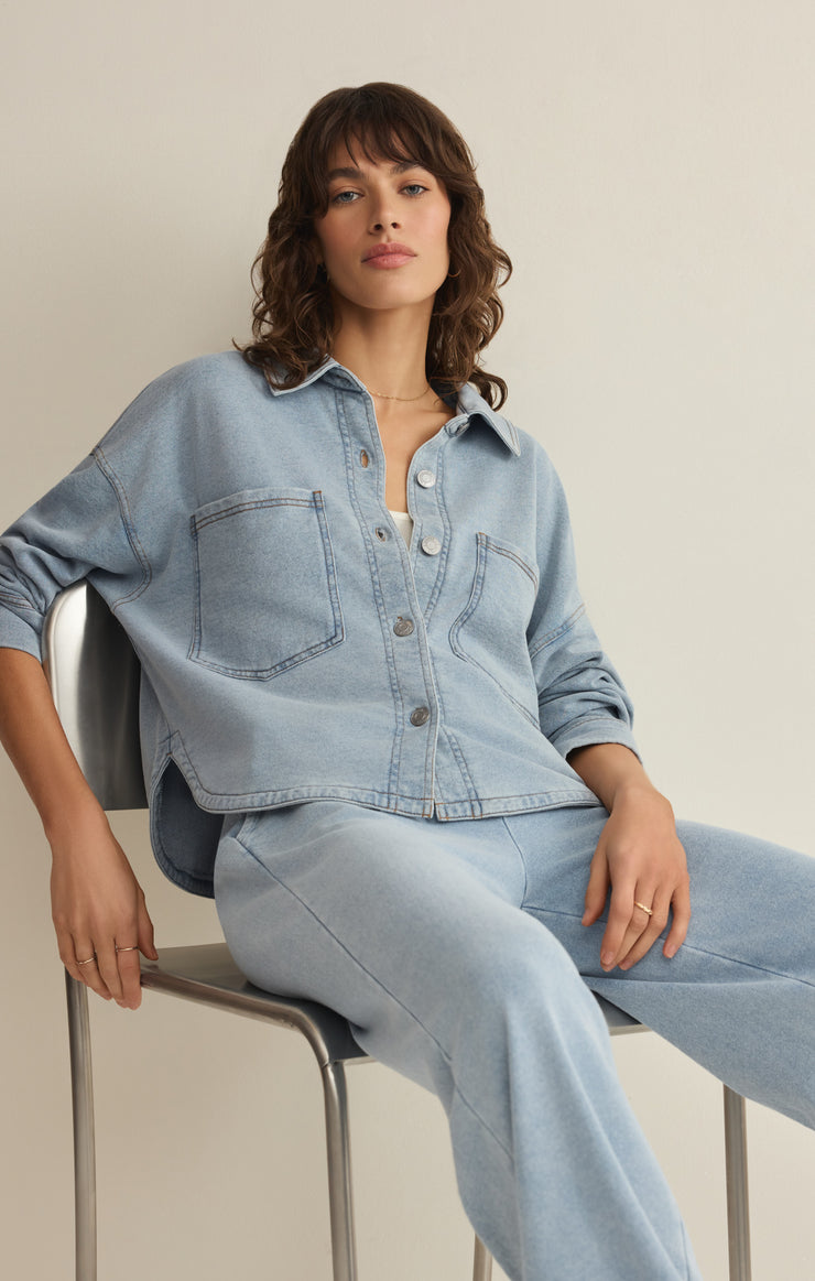 Jackets All Day Cropped Knit Denim Jacket Ocean Air Indigo