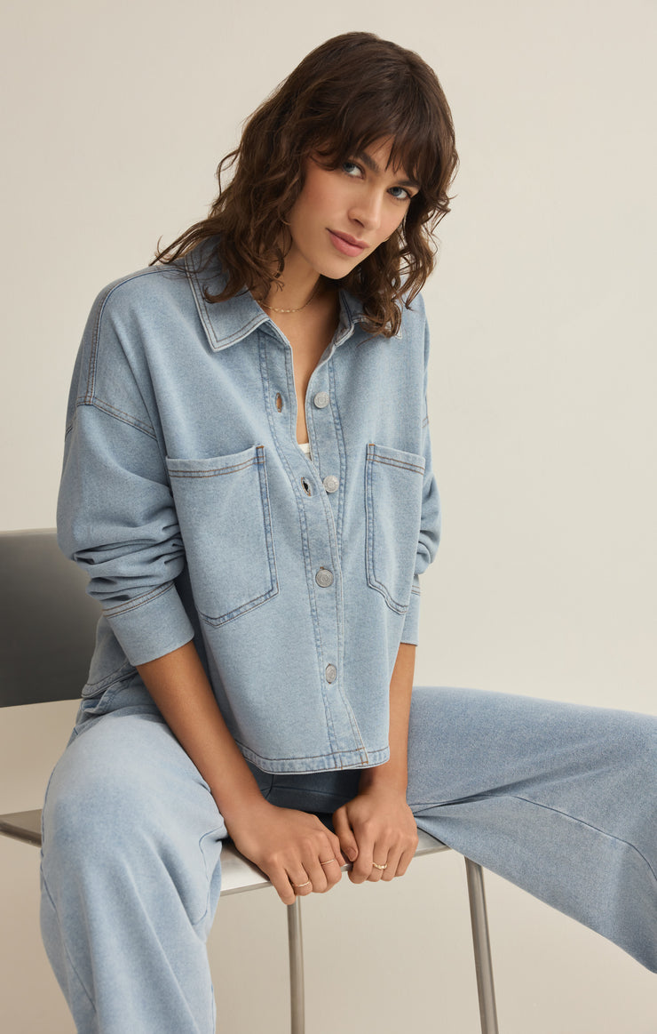 Jackets All Day Cropped Knit Denim Jacket All Day Cropped Knit Denim Jacket