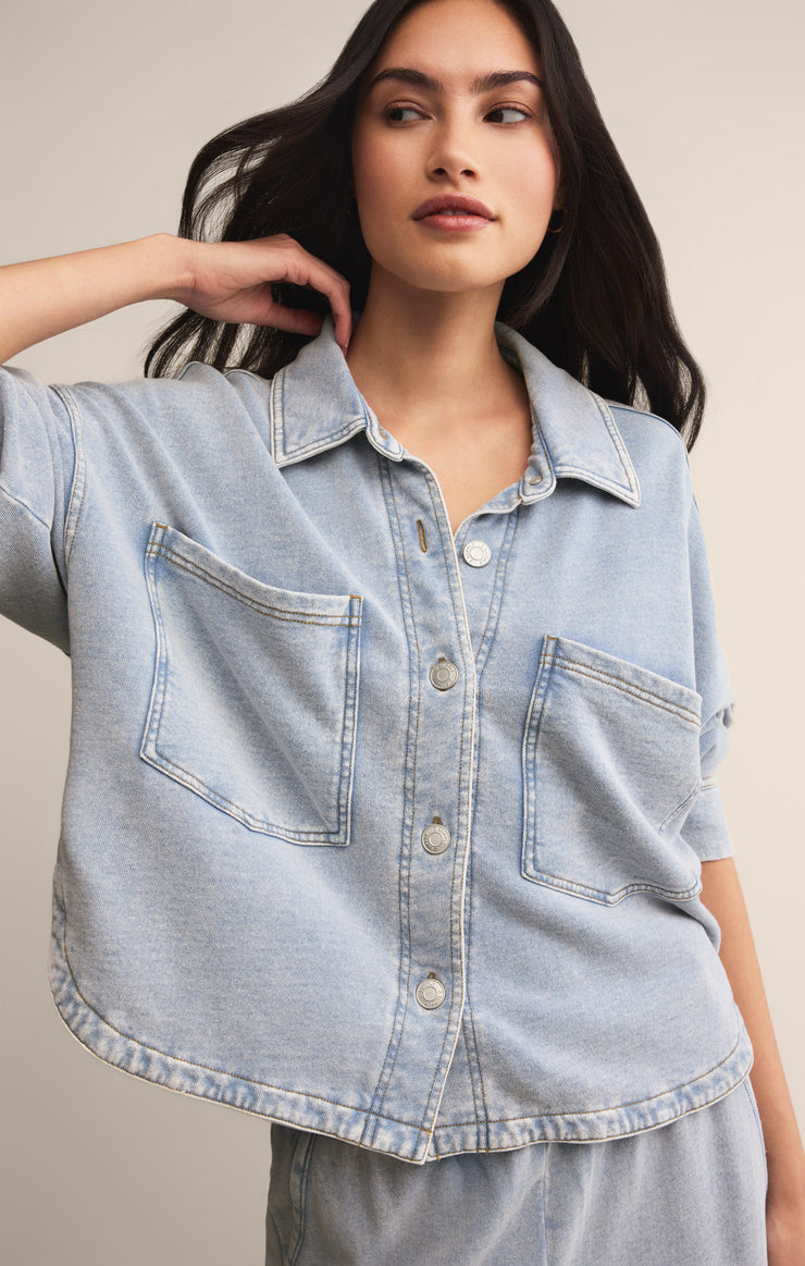 Jackets All Day Cropped Knit Denim Jacket Washed Indigo