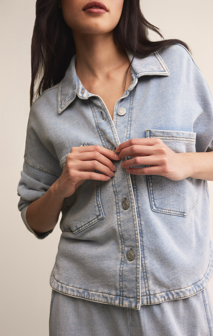 Jackets All Day Cropped Knit Denim Jacket Washed Indigo