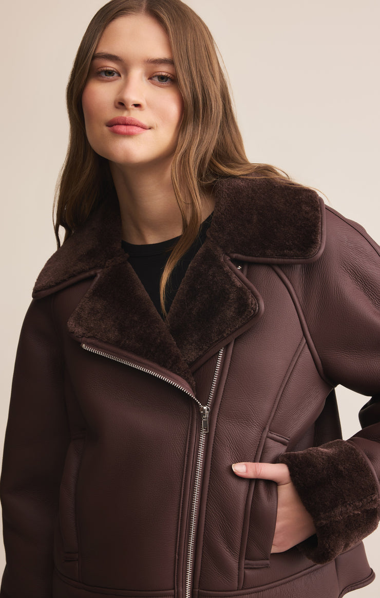 Jackets Locklin Vegan Leather Sherpa Jacket Chocolate Cherry