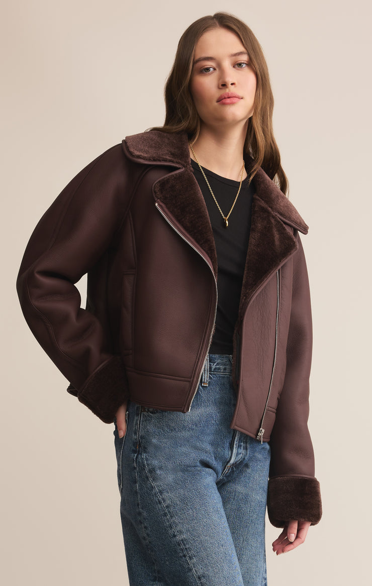 Jackets Locklin Vegan Leather Sherpa Jacket Chocolate Cherry