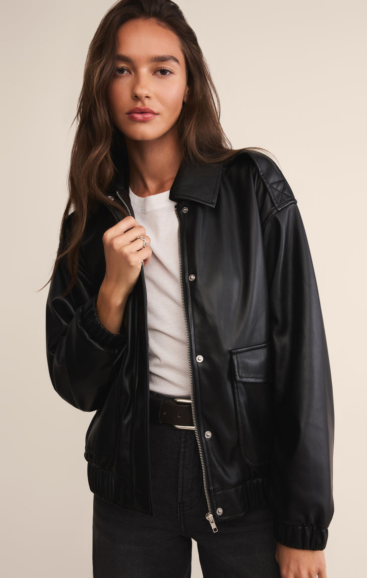 Jackets Idols Faux Leather Bomber Jacket Black