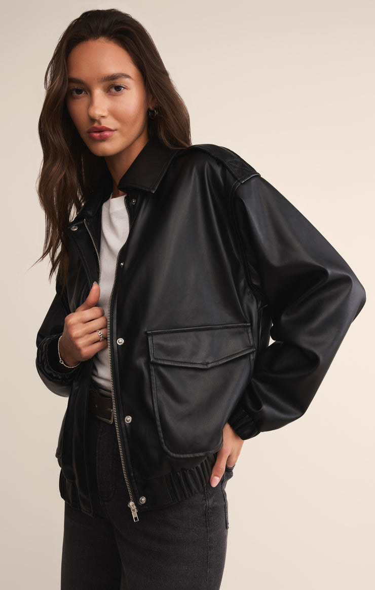 Jackets Idols Faux Leather Bomber Jacket Black