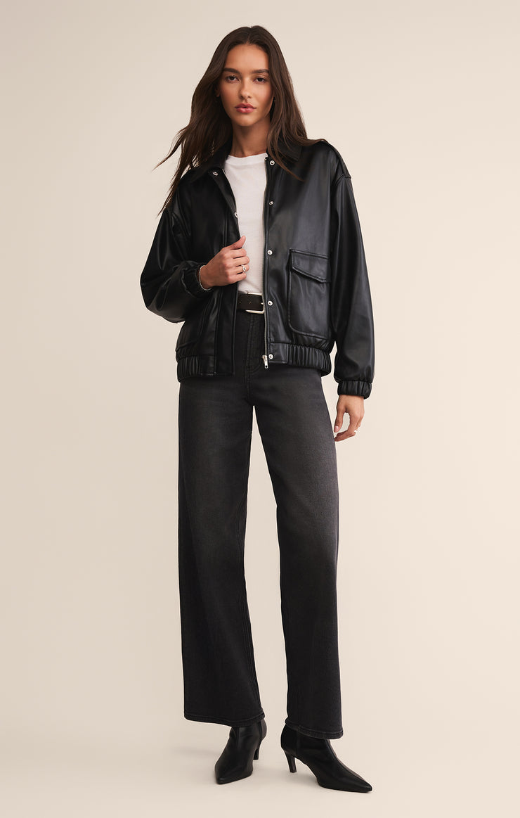 Jackets Idols Faux Leather Bomber Jacket Black