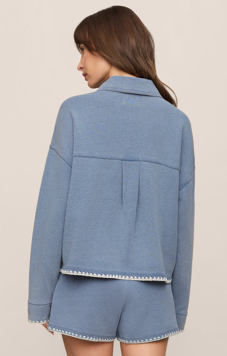 Jackets All Day Knit Denim Crop Whipstitch Jacket Santorini Indigo