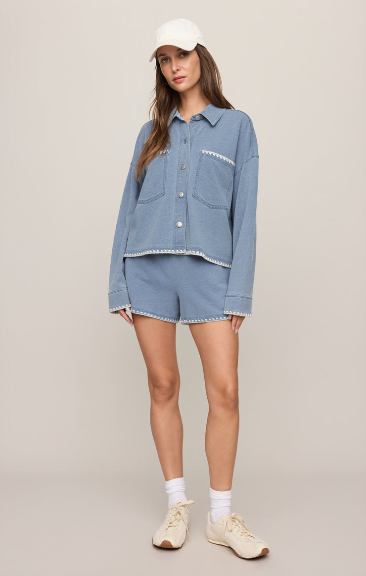 Jackets All Day Knit Denim Crop Whipstitch Jacket Santorini Indigo