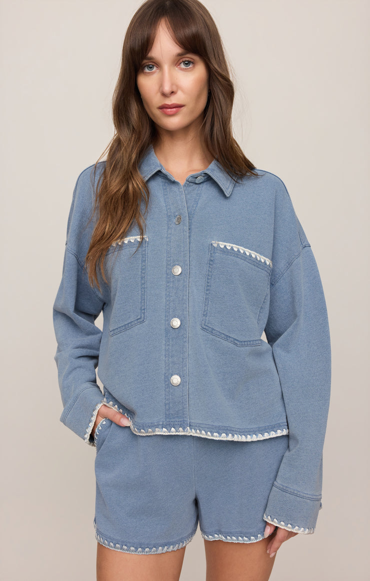 Jackets All Day Knit Denim Crop Whipstitch Jacket Santorini Indigo