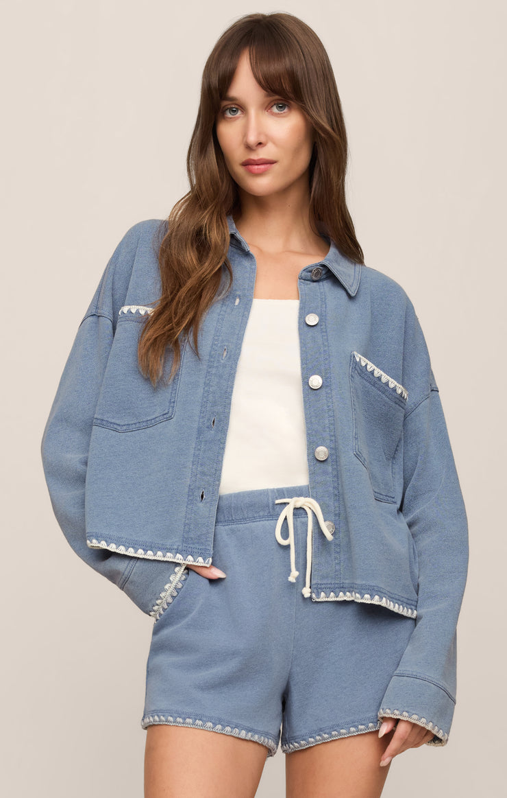 Jackets All Day Knit Denim Crop Whipstitch Jacket Santorini Indigo