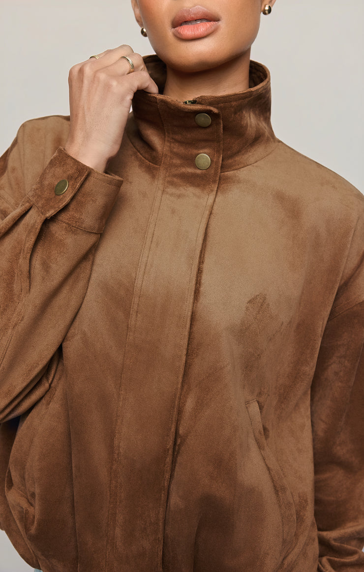 Jackets Corin Faux Suede Bubble Hem Jacket Saddle Suede