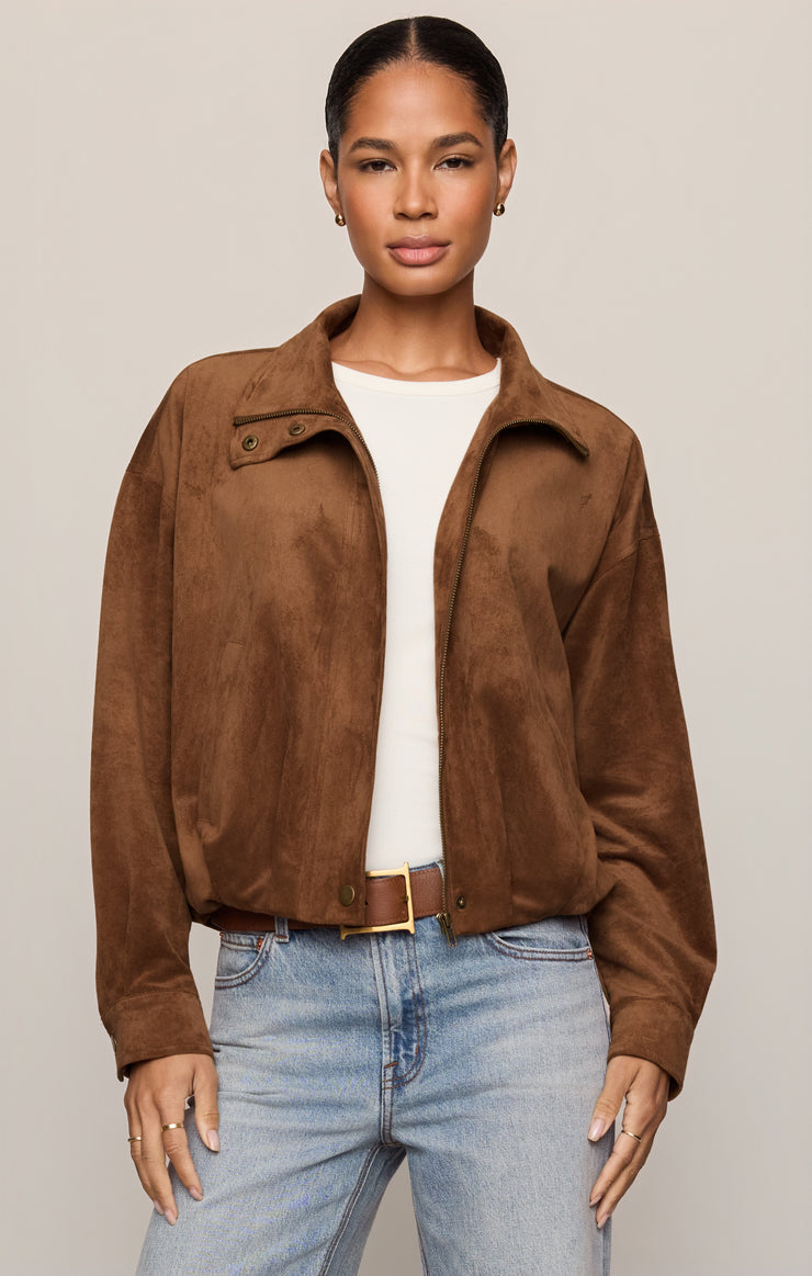 Jackets Corin Faux Suede Bubble Hem Jacket Saddle Suede
