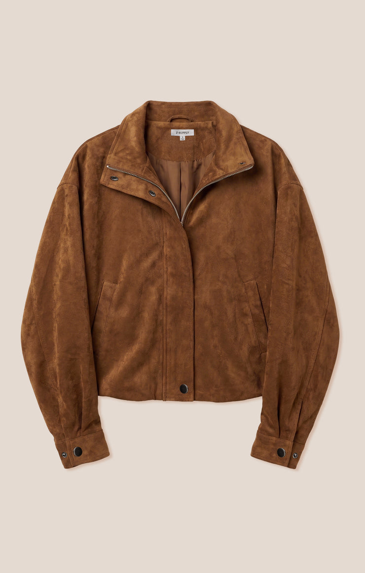 Jackets Corin Faux Suede Bubble Hem Jacket Saddle Suede