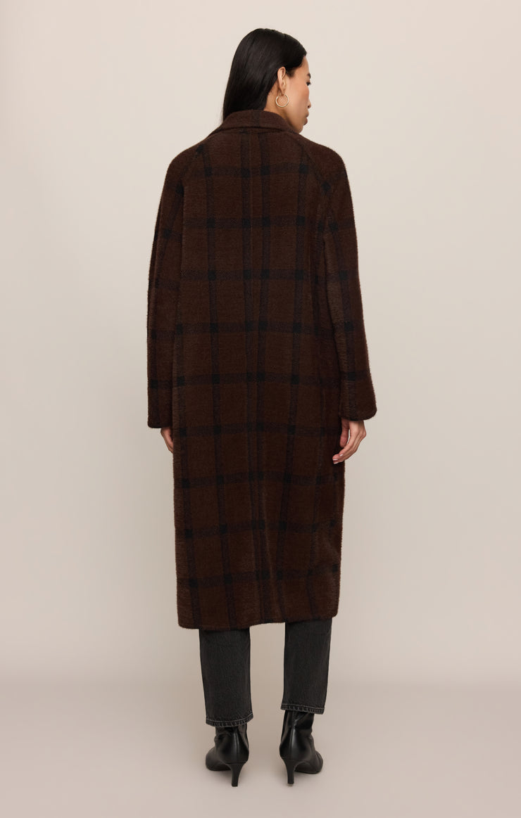 Coats Crosby Plaid Cocoon Coat Dark Chocolate