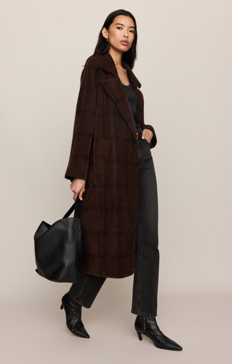 Coats Crosby Plaid Cocoon Coat Dark Chocolate