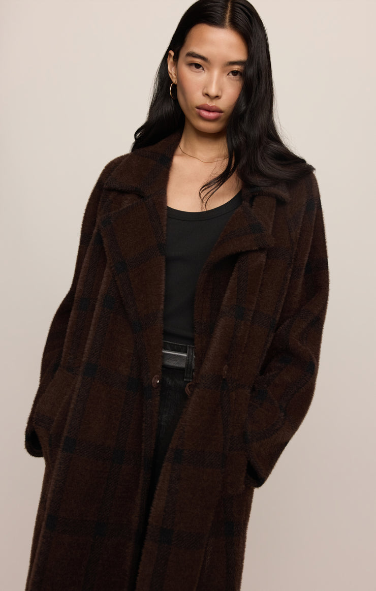Coats Crosby Plaid Cocoon Coat Dark Chocolate
