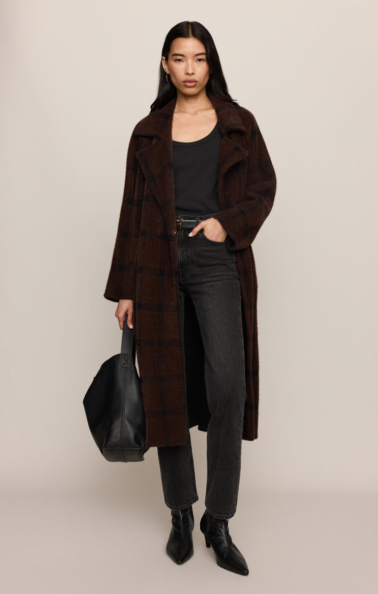 Coats Crosby Plaid Cocoon Coat Dark Chocolate