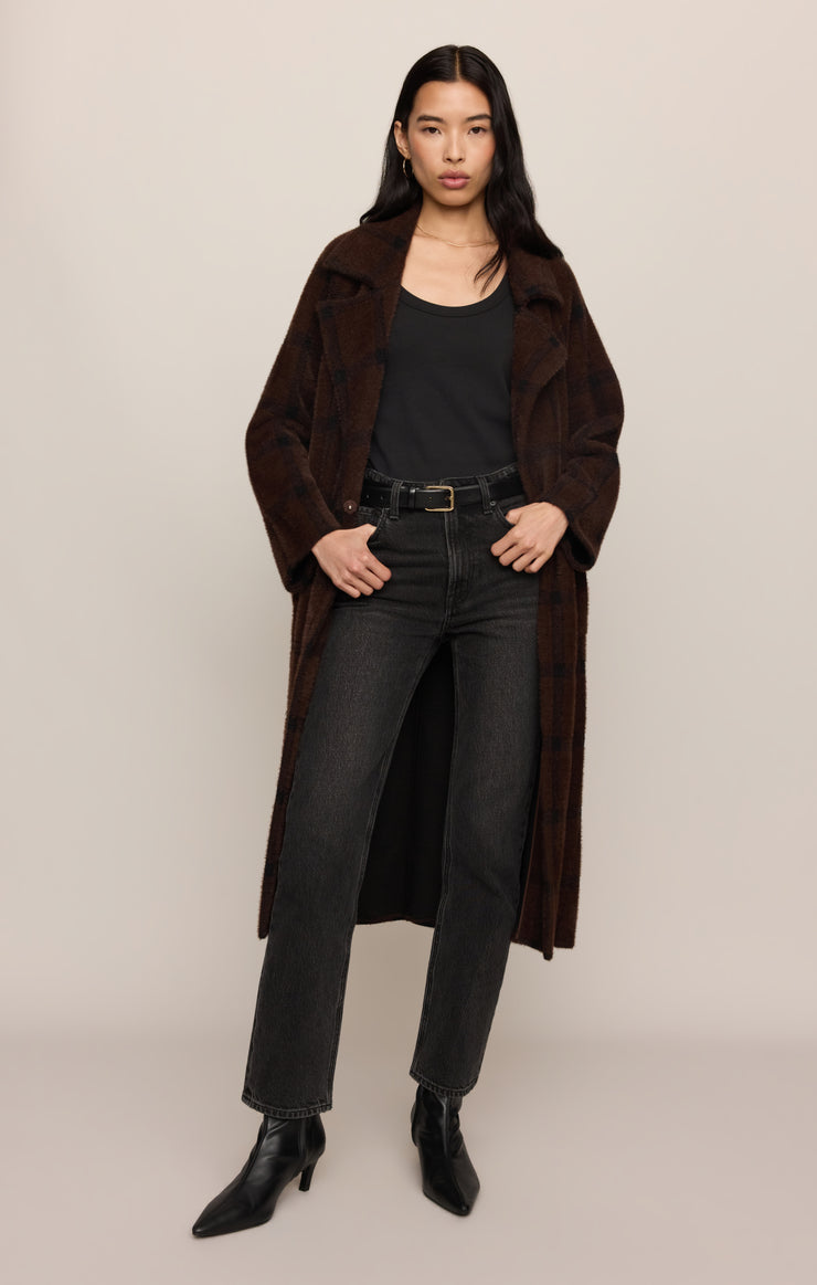 Coats Crosby Plaid Cocoon Coat Dark Chocolate