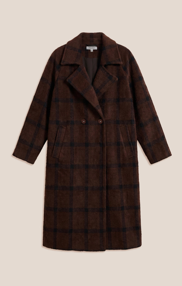 Coats Crosby Plaid Cocoon Coat Dark Chocolate