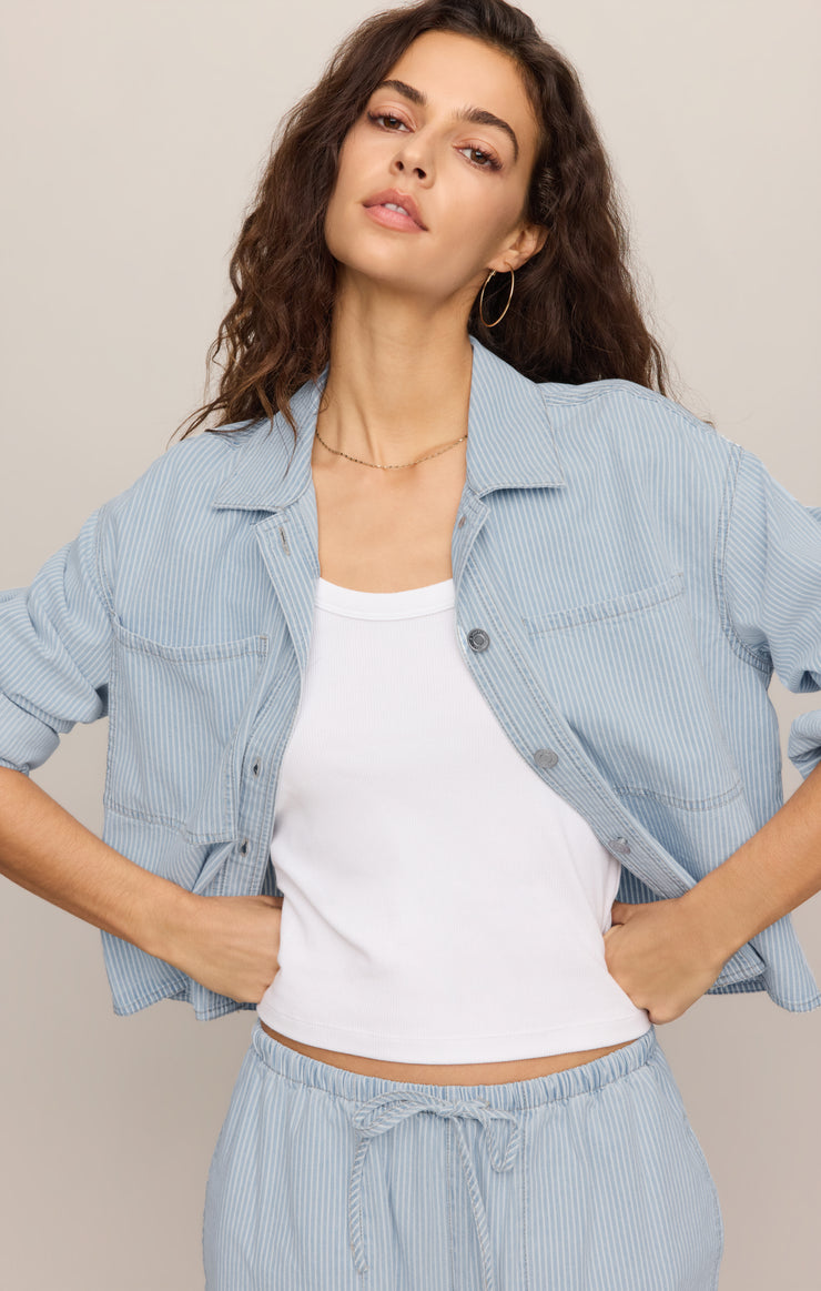Jackets Erin Soft Denim Railroad Jacket Seaboard Stripe