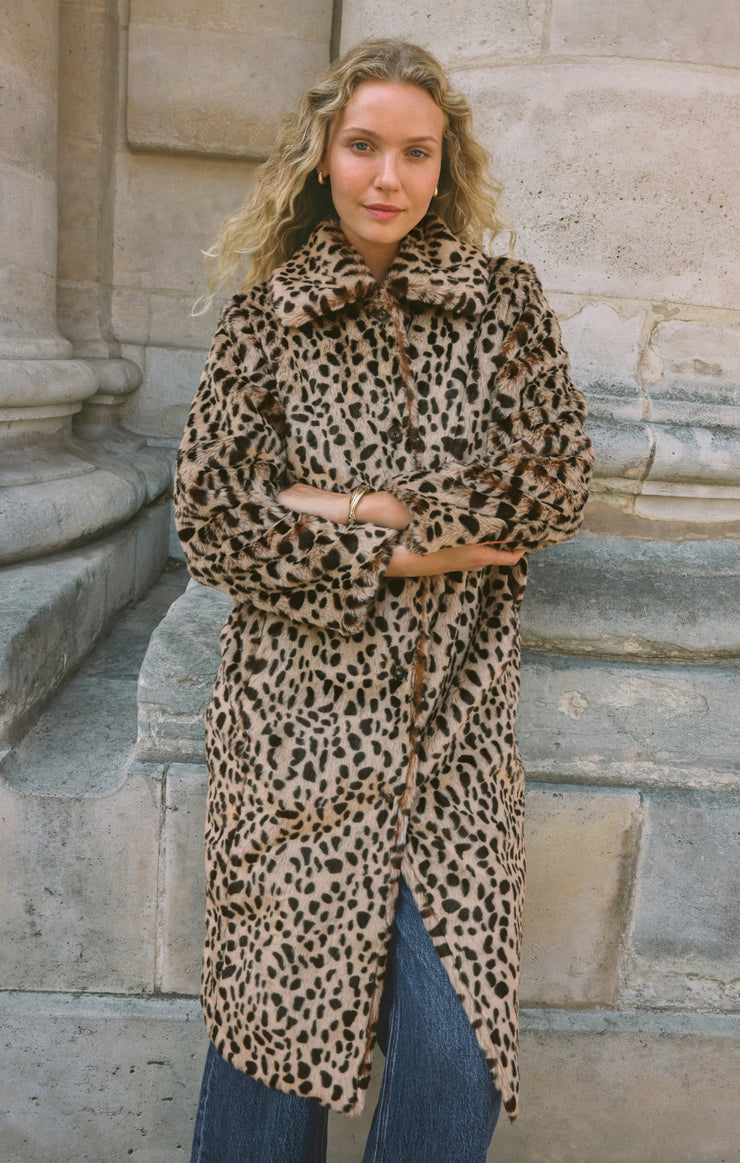 Coats Suki Leopard Faux Fur Belted Coat Natural