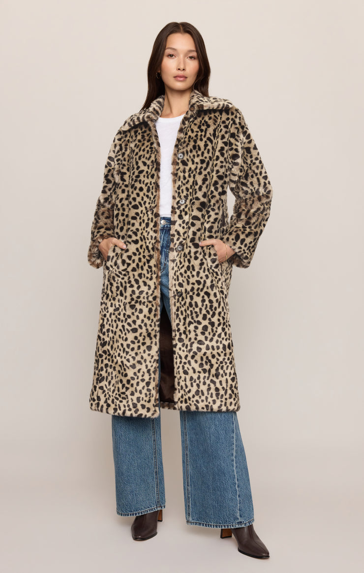 Coats Suki Leopard Faux Fur Belted Coat Natural