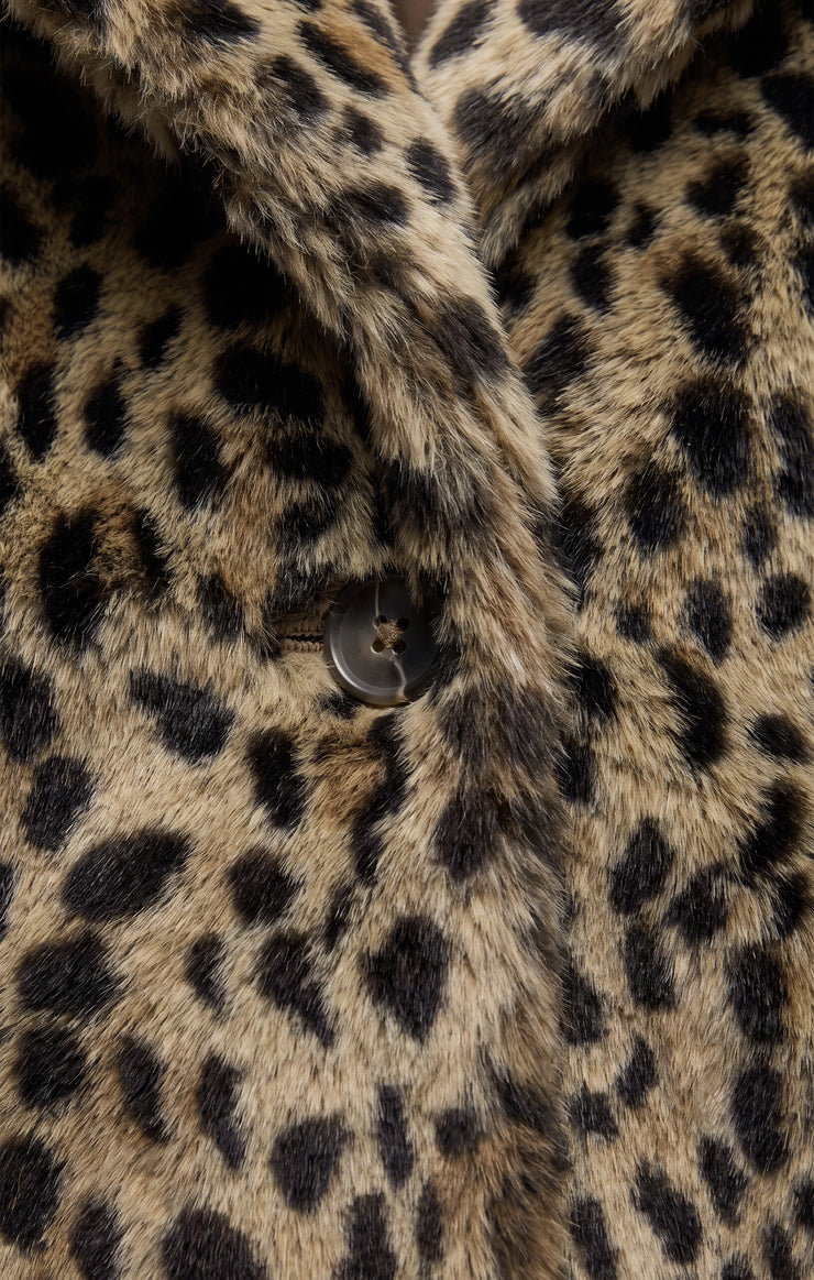 Coats Suki Leopard Faux Fur Belted Coat Natural
