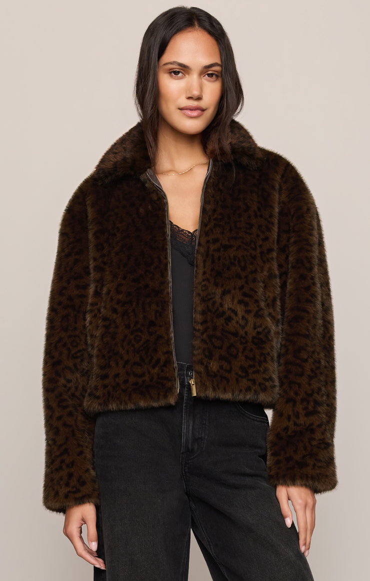 Jackets Edie Leopard Faux Fur Jacket Russet