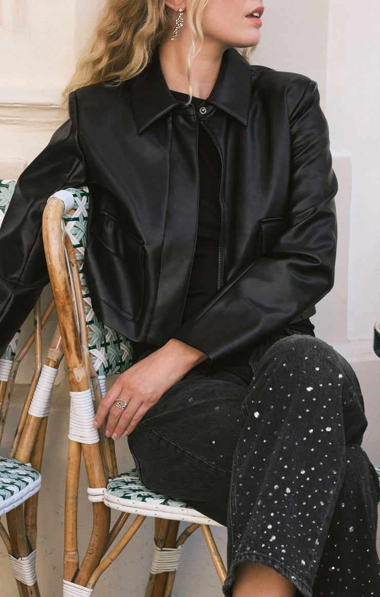 Jackets Ainsley Faux Cropped Leather Jacket Black