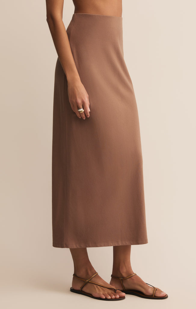 Gail Jersey Denim Midi Skirt in Indigo
