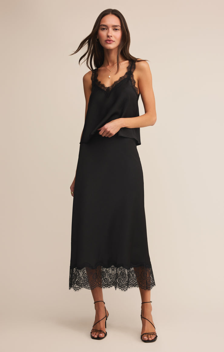Cinder Lace Satin Midi Skirt Cinder Lace Satin Midi Skirt