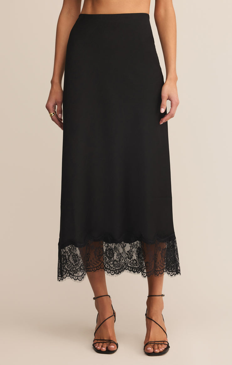 Skirts Cinder Lace Satin Midi Skirt Black