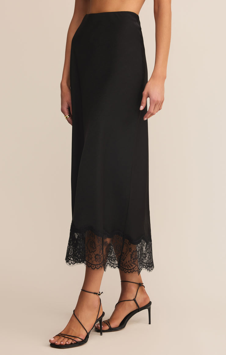 Skirts Cinder Lace Satin Midi Skirt Black