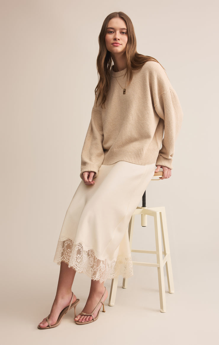 Skirts Cinder Lace Satin Midi Skirt Cinder Lace Satin Midi Skirt