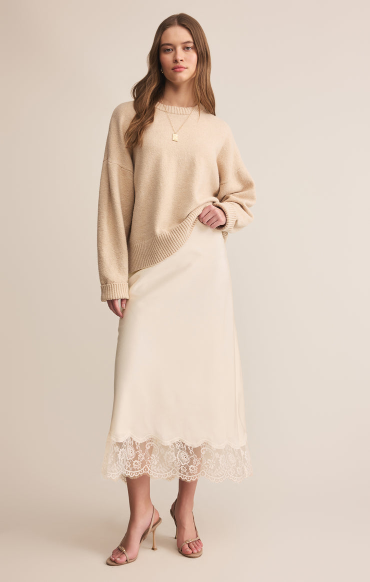 Skirts Cinder Lace Satin Midi Skirt Cloud