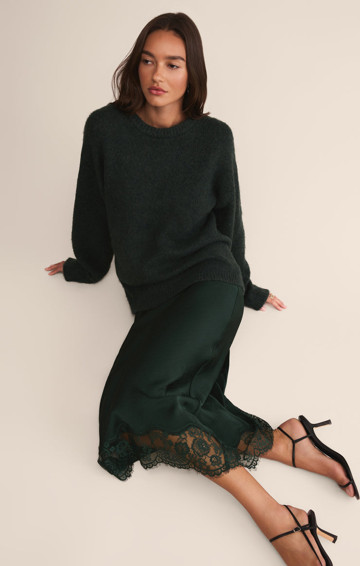 Skirts Cinder Lace Satin Midi Skirt Cinder Lace Satin Midi Skirt